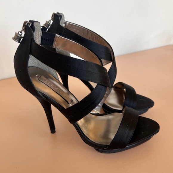 BCBG MAXAZRIA - SERENA 2 DRESS SANDALS - BLACK SATIN - SIZE 6 1/5 - Picture 3 of 8